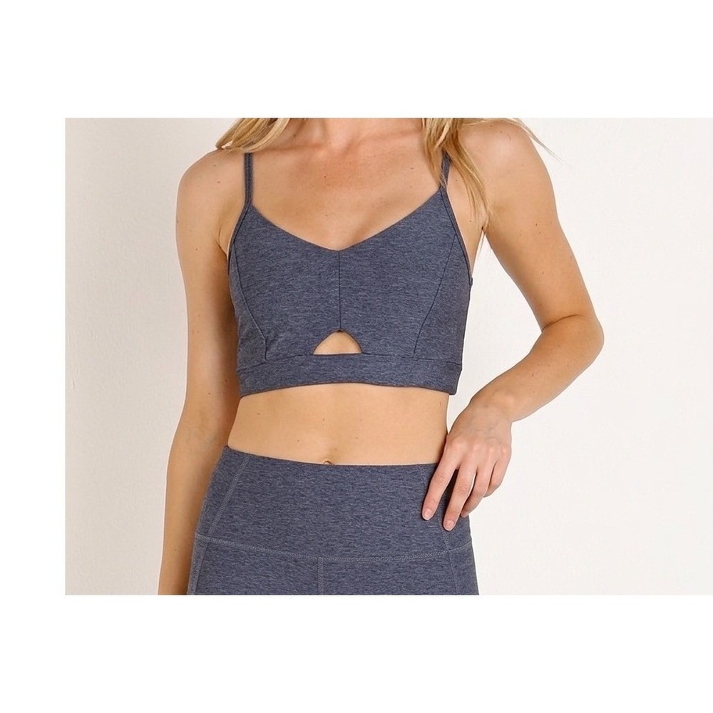 Varley Alta Sports Bra S Heathered Blue Keyhole Athleisure Active Gym Workout